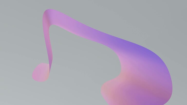 A colorful abstract 3D rendering of a musical note with soft gradient colors.